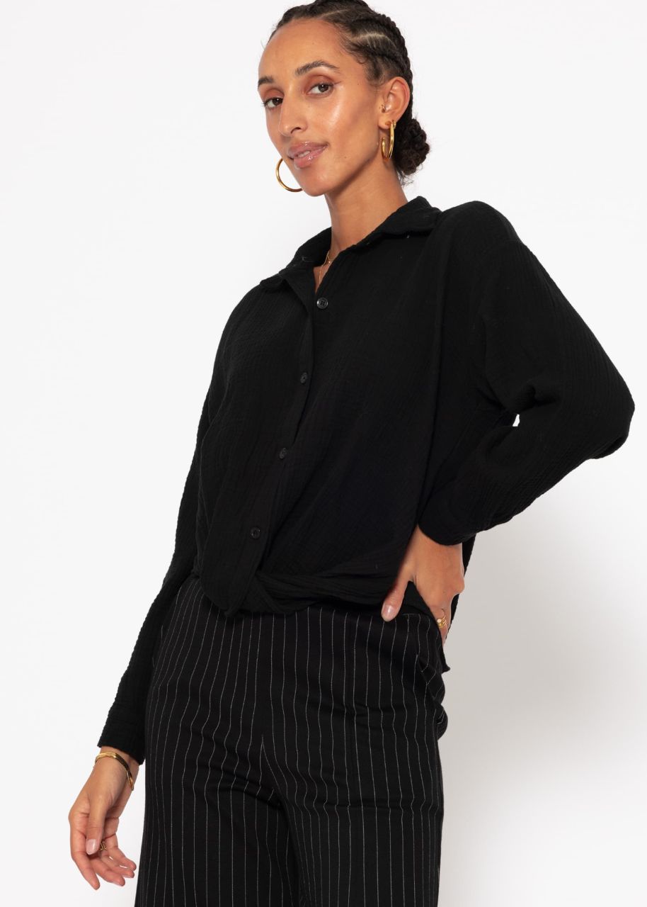 Musselin Bluse mit Knoten - schwarz