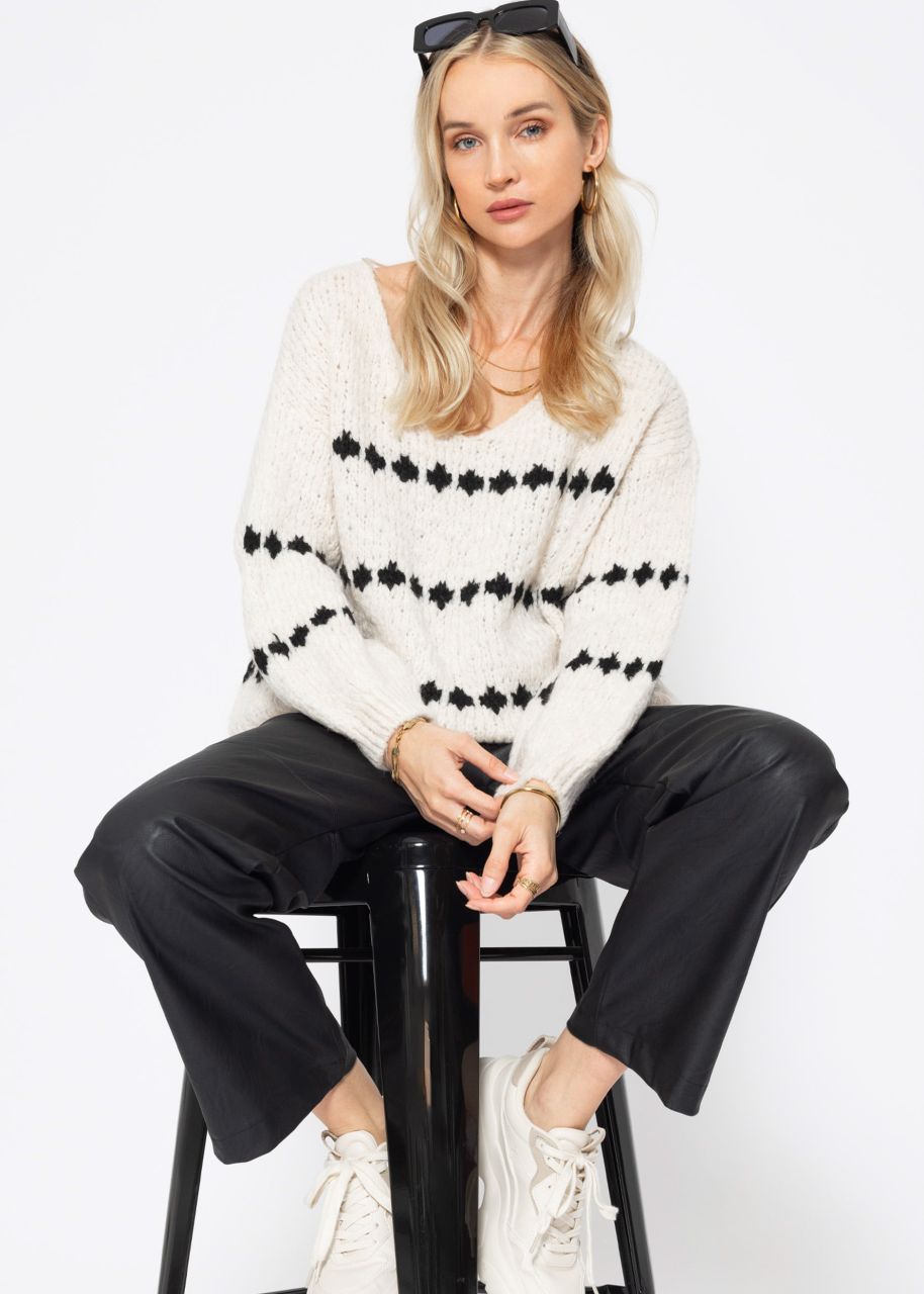 Pullover mit Fantasie-Streifenmuster - offwhite