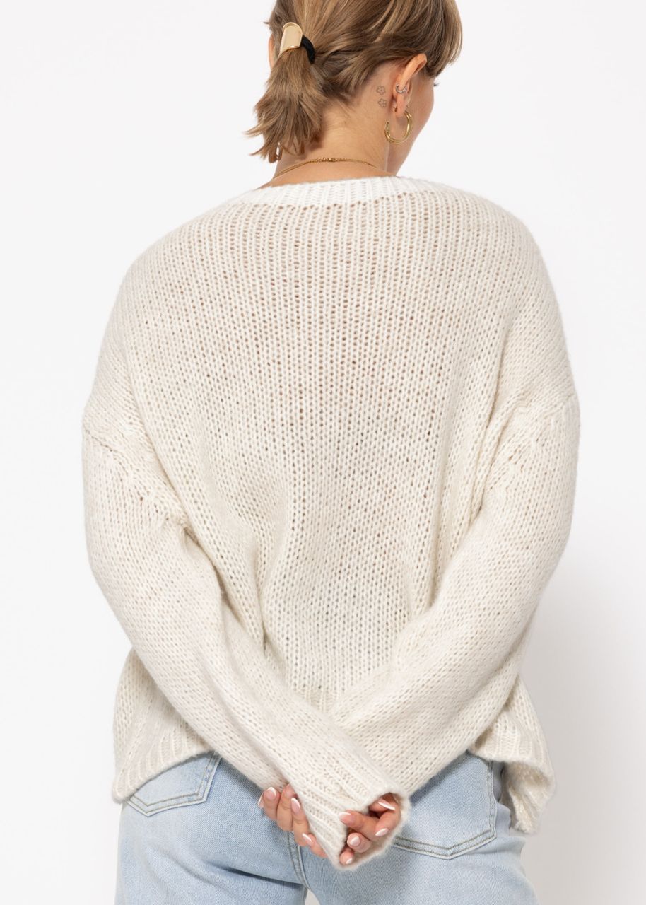 Zweifarbiger Strickpullover - offwhite-beige