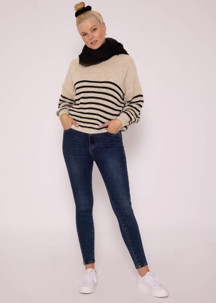 Strickpullover mit Streifen-Muster, beige-schwarz