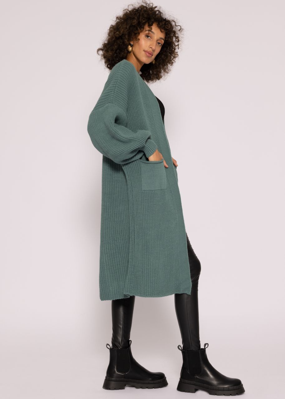 Maxi Cardigan mit Taschen, petrolgrün