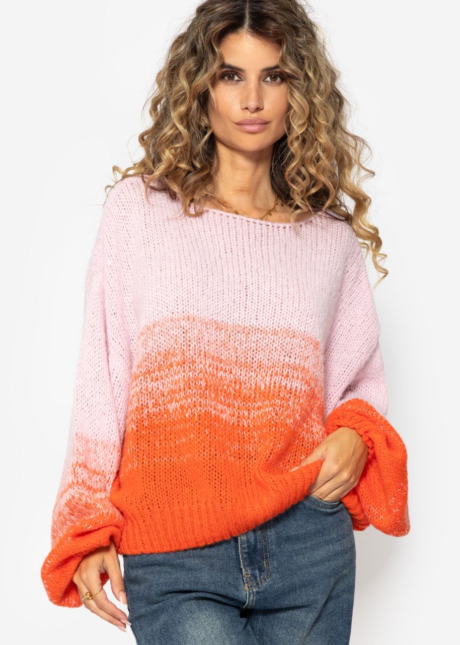 Pullover mit Ballonärmel und Farbverlauf - rosa-orange