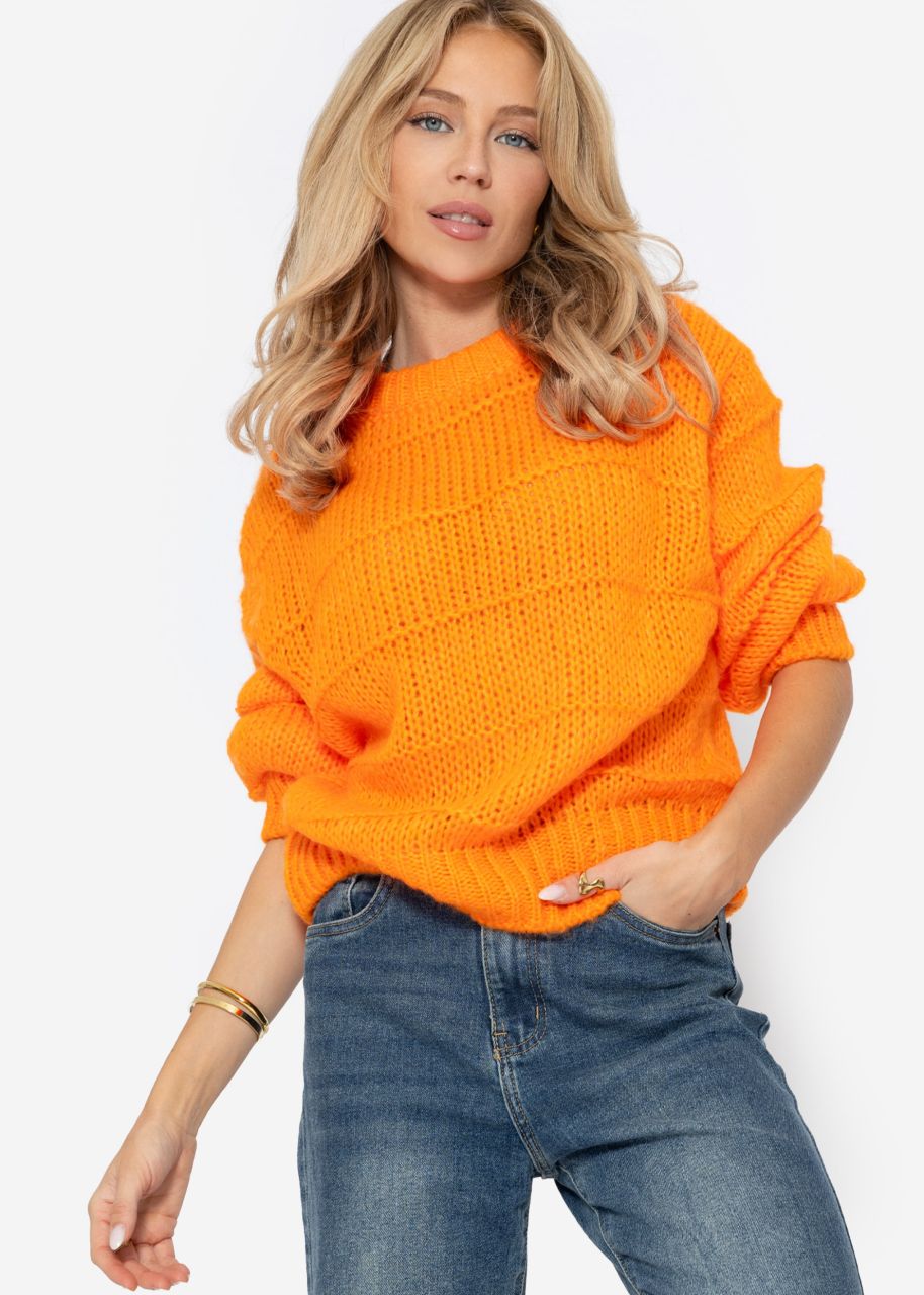 Oversize Pullover mit Strukturstreifen - mandarine