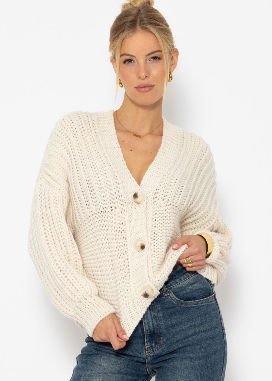 Jessica Haller Strick-Cardigan mit gerippten Ärmeln und Knopfleiste - beige