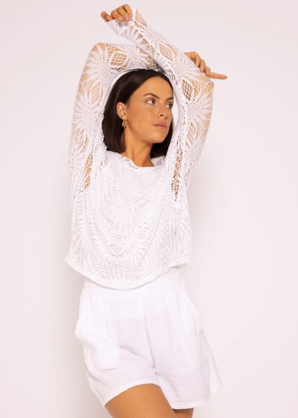 Langarmshirt mit Spitzenmuster, weiß