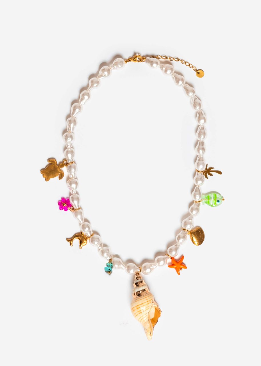 Perlenkette mit maritimen Charms - weiß