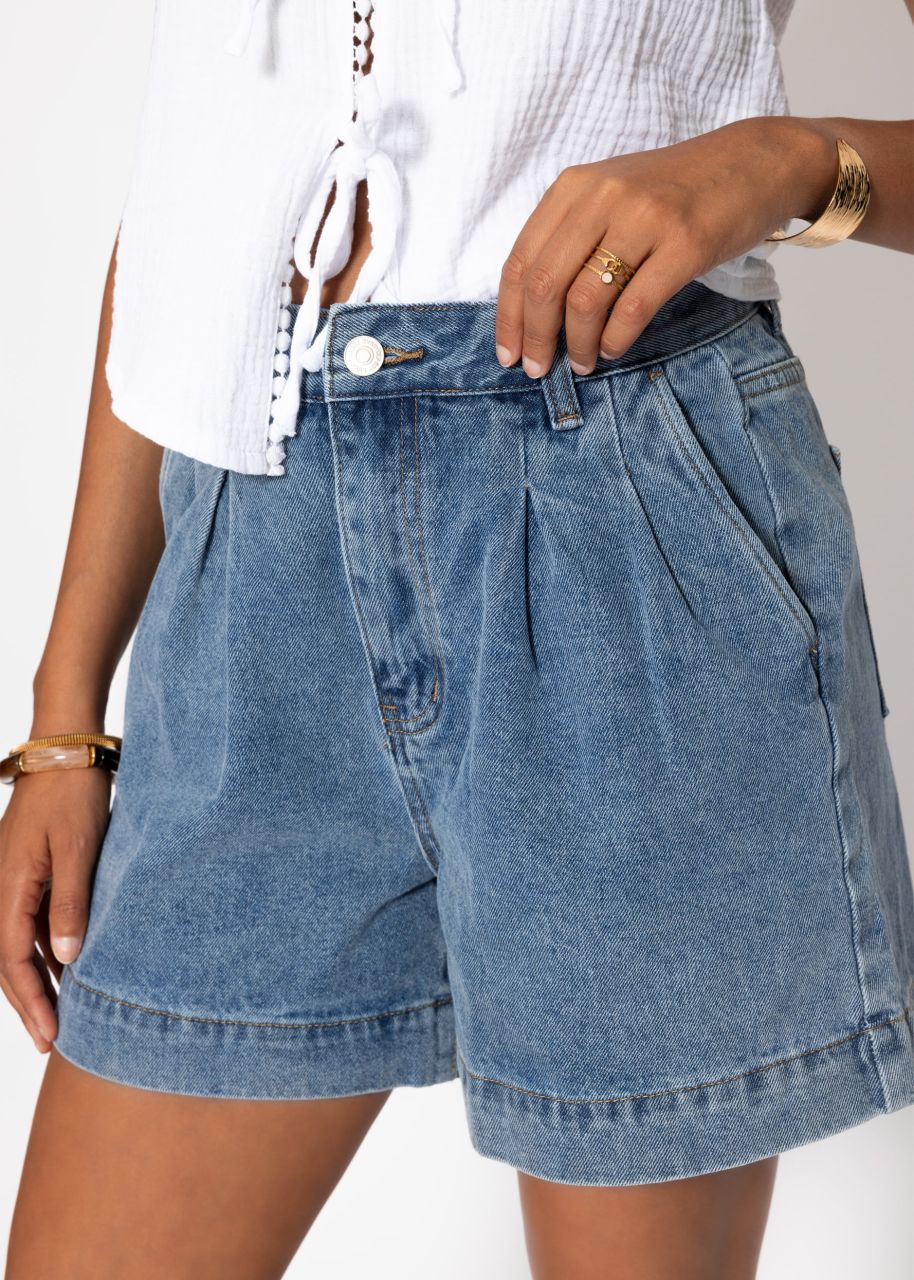 Weite High Waist Jeans Shorts - hellblau