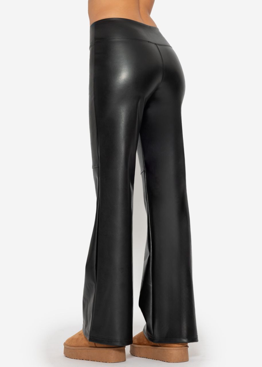 High-Rise Flared Thermo Kunstleder Leggings mit breitem Bund - schwarz