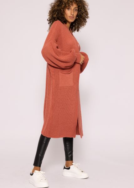 Maxi Cardigan mit Taschen - rostbraun