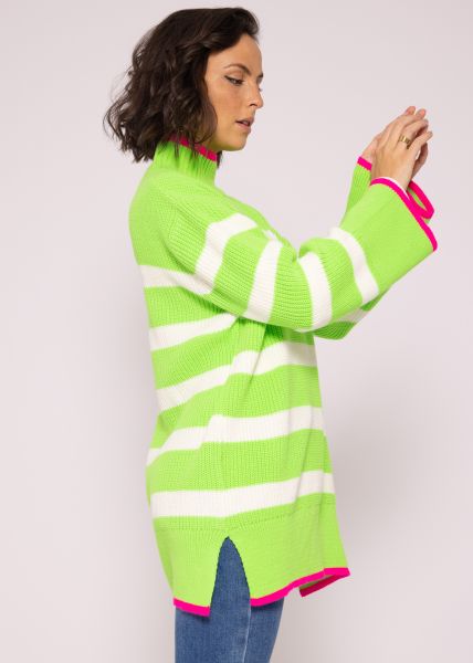 Ultra oversize Streifen-Pullover, grün/offwhite