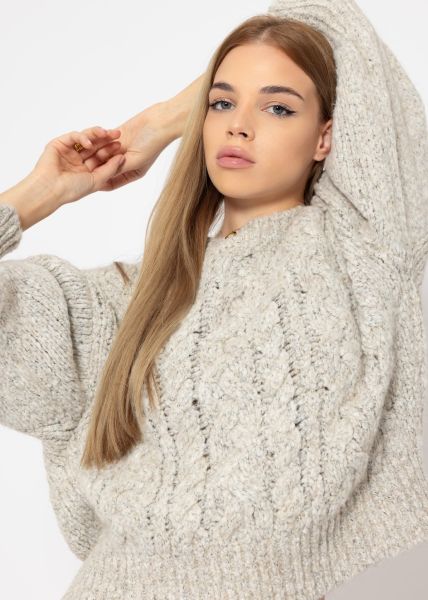 Super flauschiger Pullover mit Zopfmuster - grau