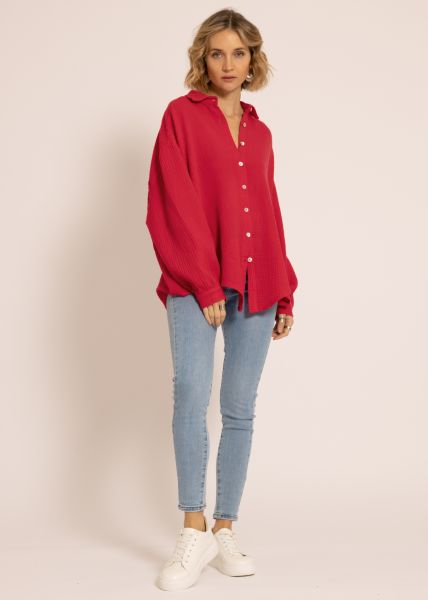 Ultra oversize Blusenhemd, kürzere Variante, rot