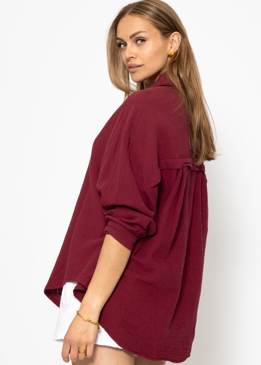 Musselin Bluse oversize, kurz, dunkelrot