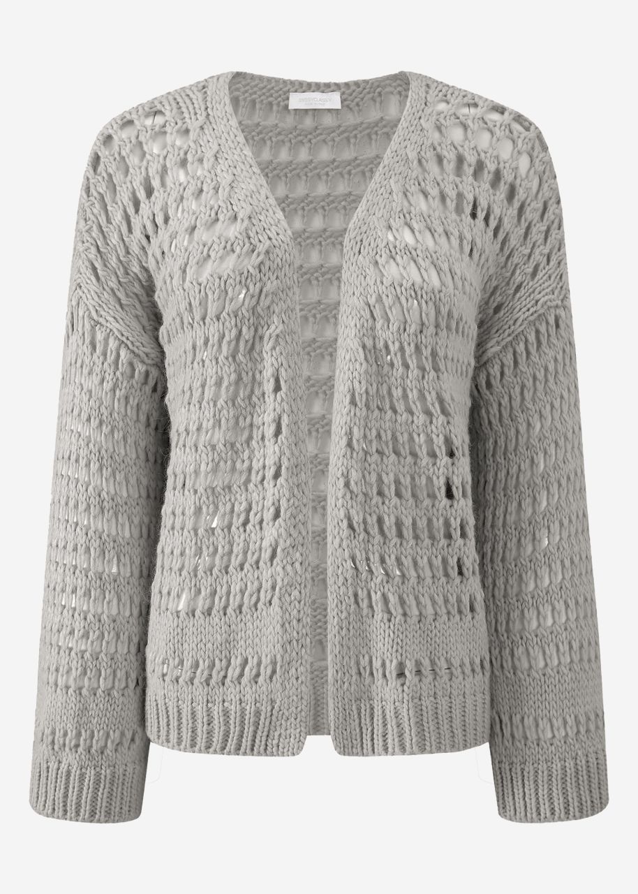Lässige Strickjacke mit Lochstrickmuster - grau