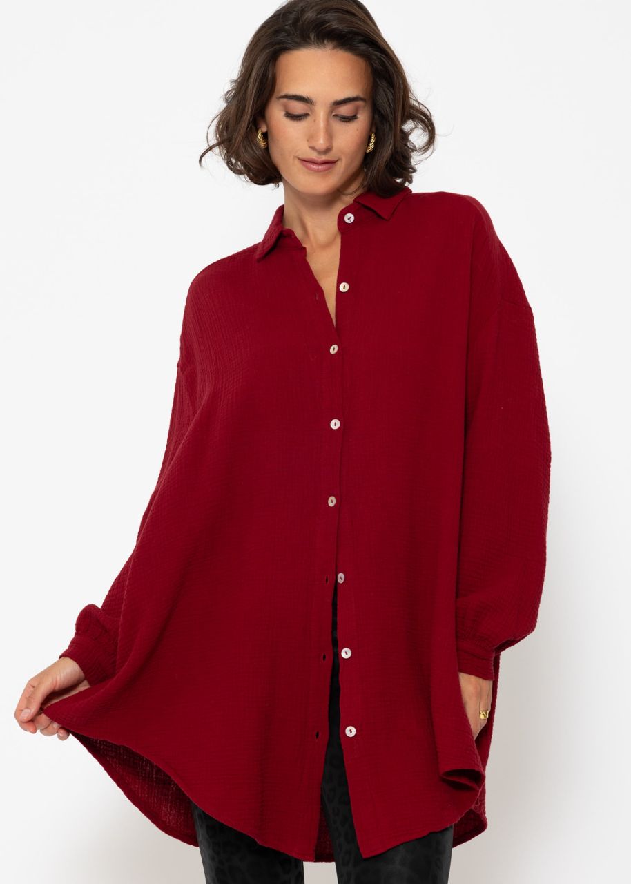 Musselin Bluse oversize, dunkelrot