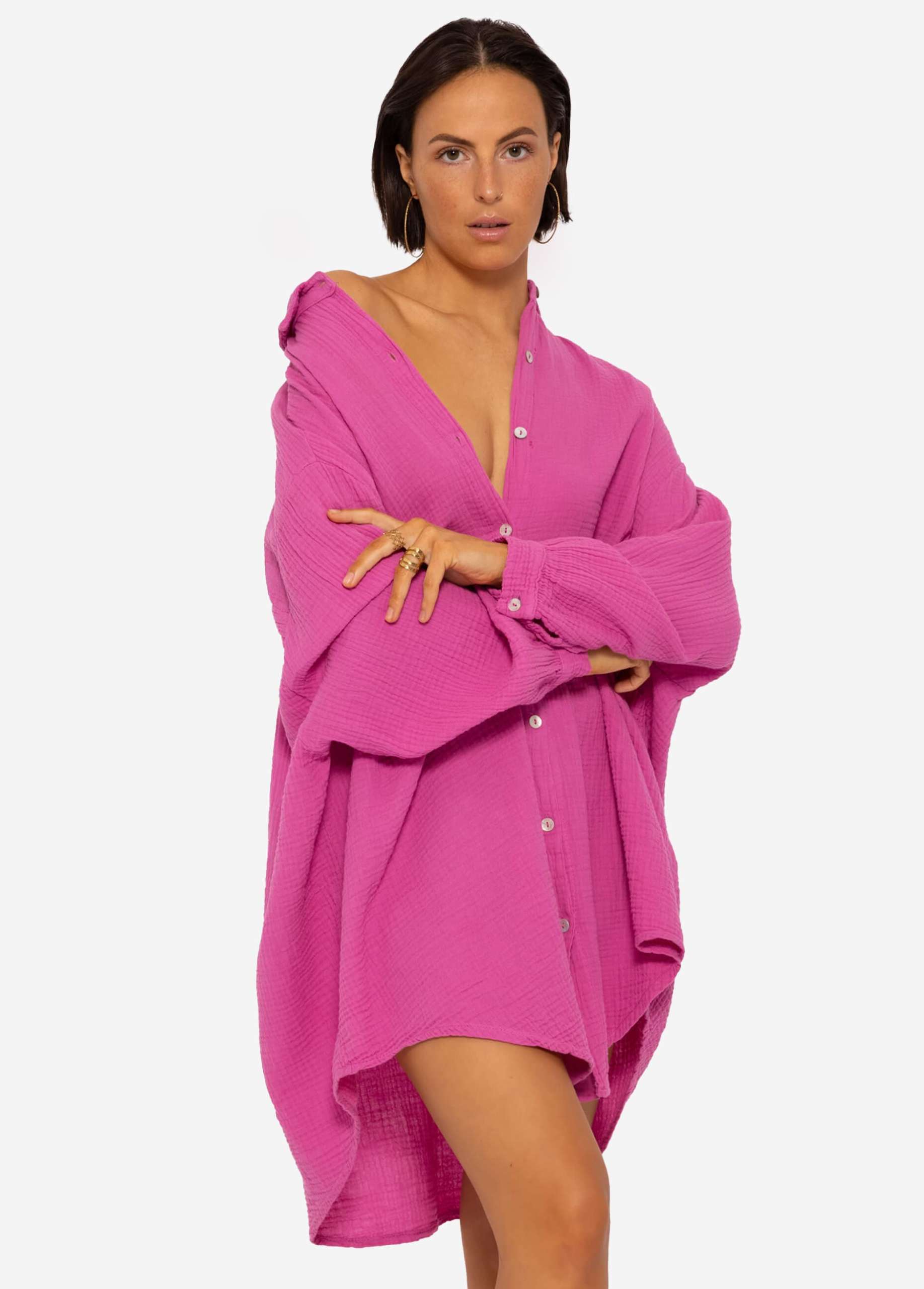Musselin Bluse oversize, orchidee