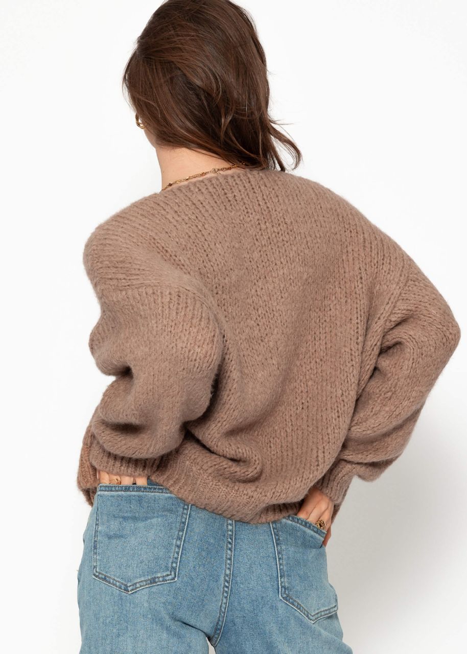 Oversize Pullover mit V-Ausschnitt - hellbraun