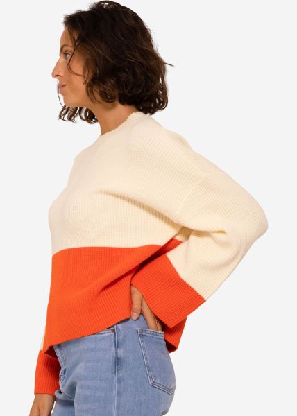 Pullover mit orangefarbenem Saum - offwhite