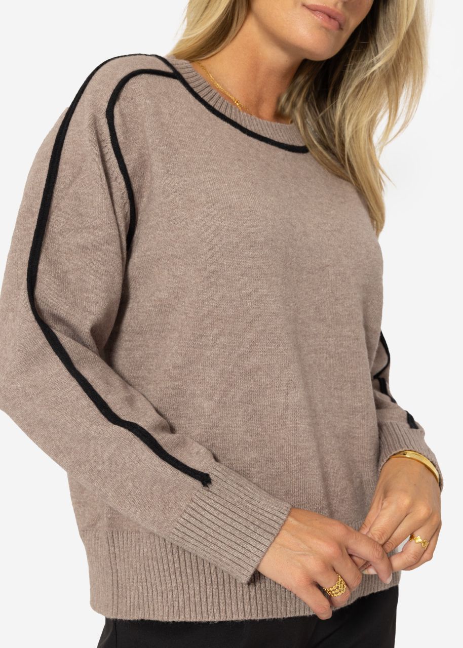 Pullover mit Zierblenden - taupe-schwarz