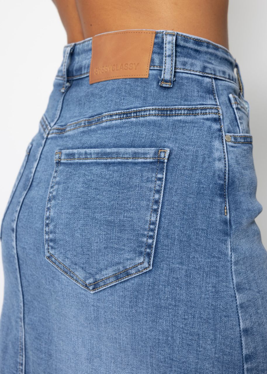 Midi Jeans Rock mit Schlitz - blau