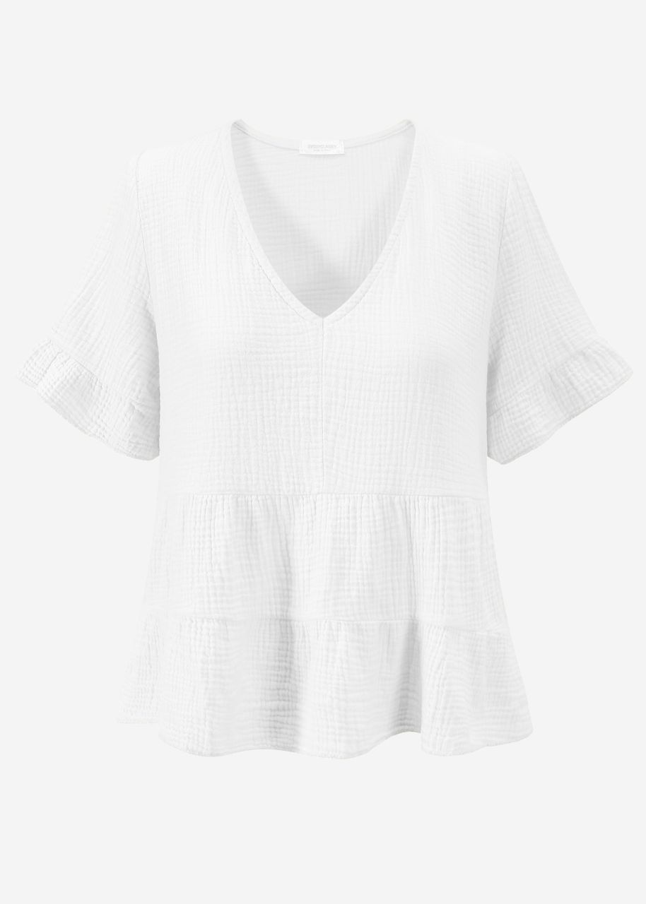 Musselin Shirt mit Volants - weiß
