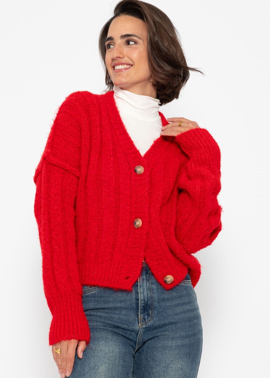 Gerippter Strickcardigan mit Knöpfen - rot