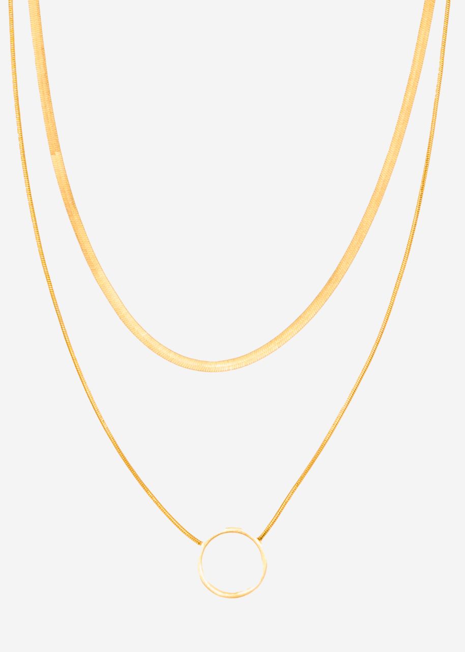 Layering Halskette mit Kreis Anhänger - gold
