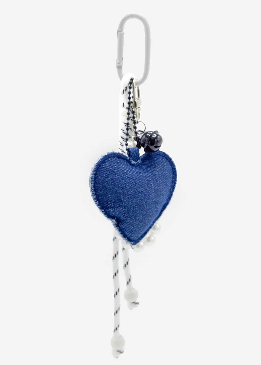 Taschenanhänger Jeans Herz mit Perlen - blau