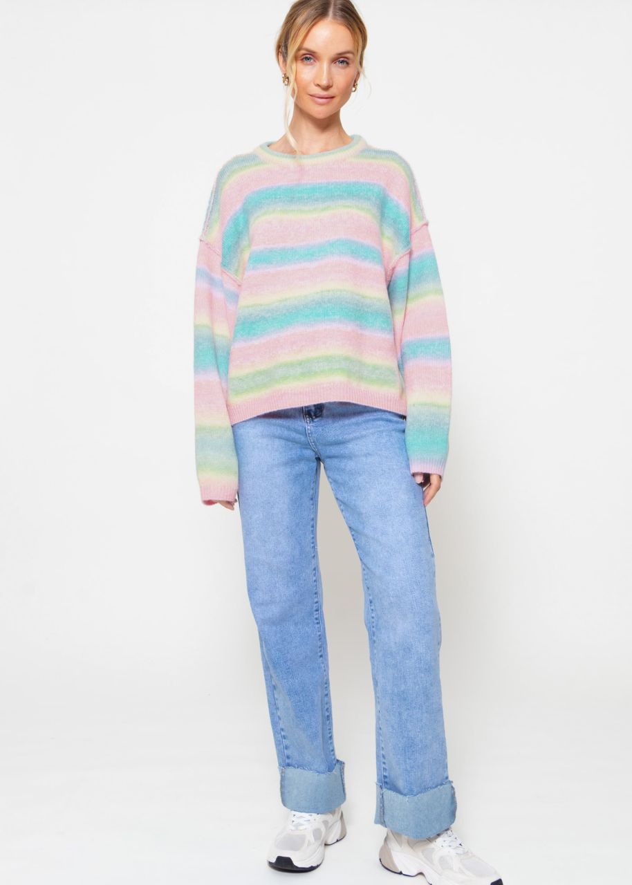 Oversize Pullover mit Pastell Streifen - rosa-blau-gelb