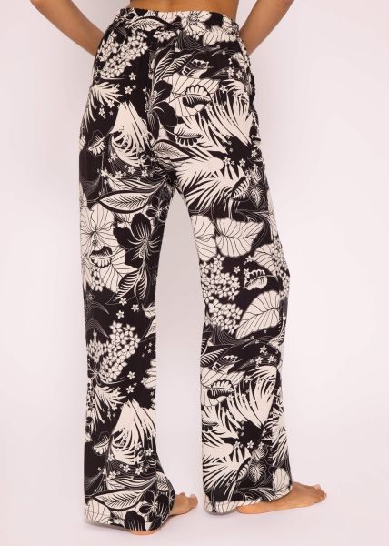 Viskose Hose mit Print, schwarz