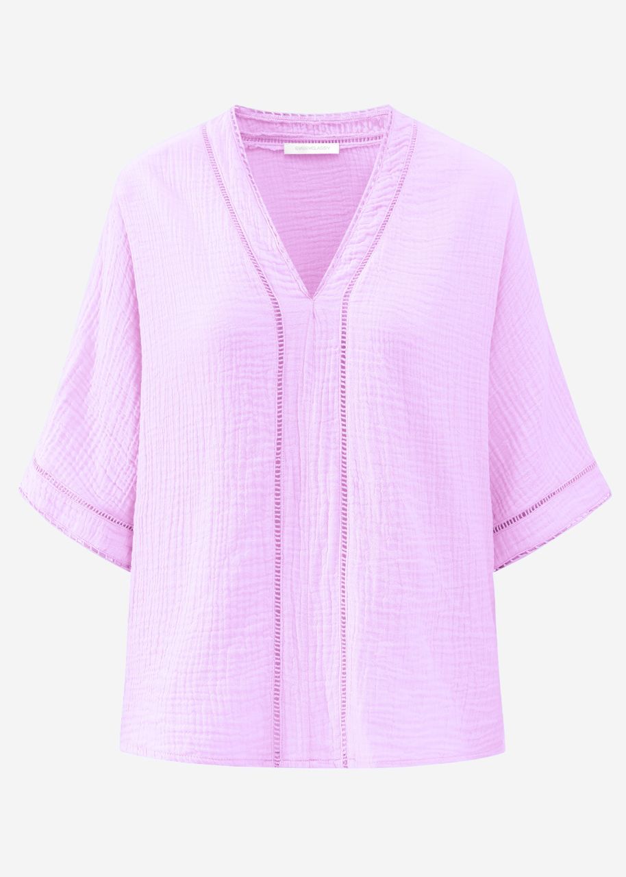 Musselin Bluse mit Spitzeneinsatz - flieder