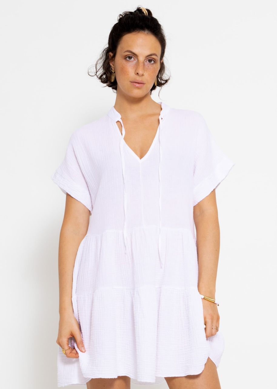 Kurzes Musselin Kleid mit Volants - weiß
