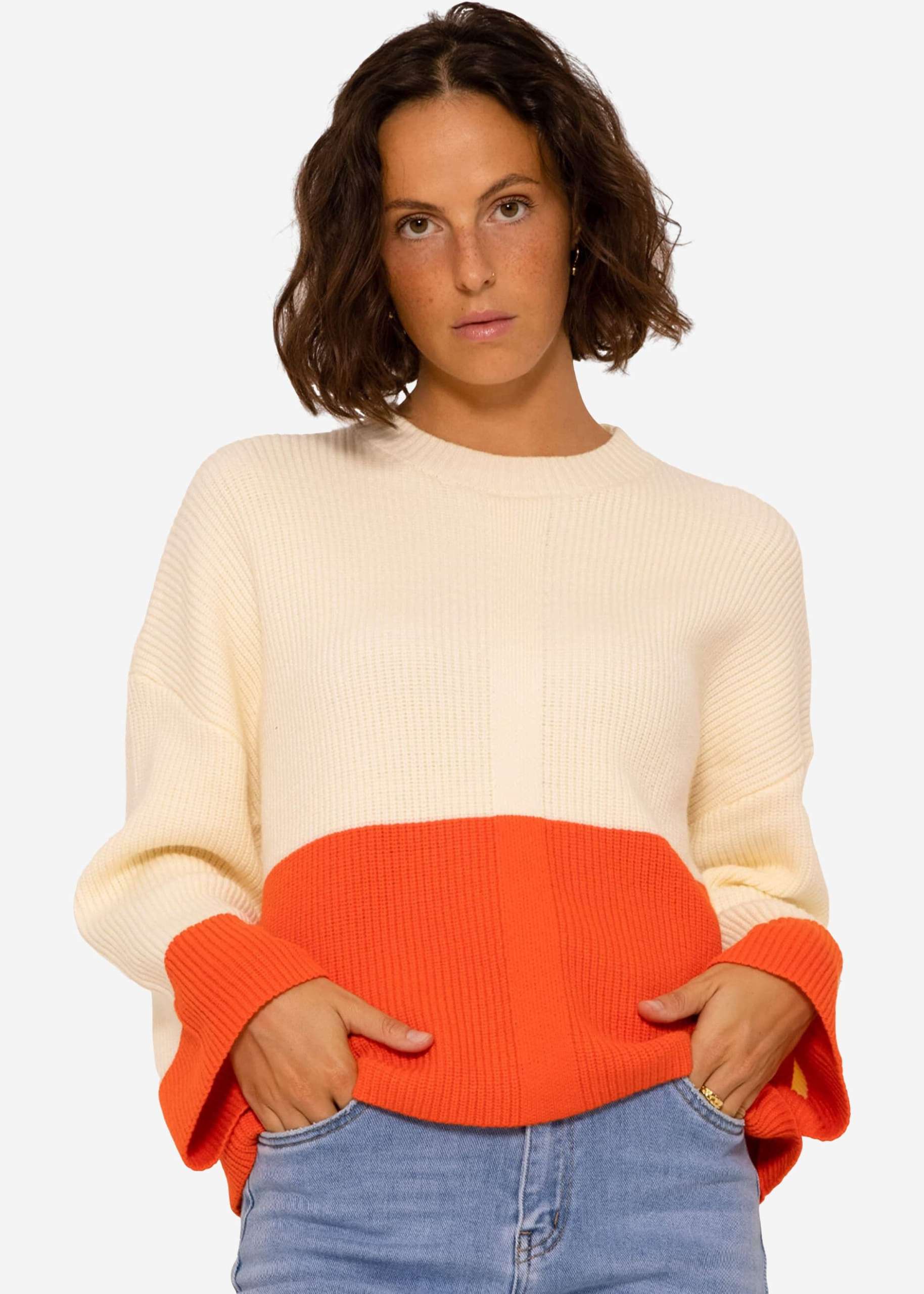 Pullover mit orangefarbenem Saum - offwhite