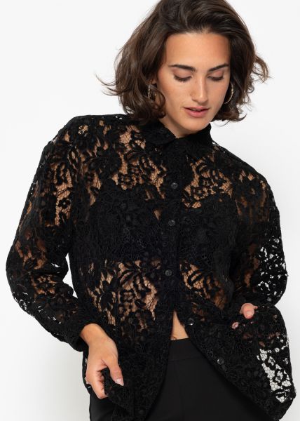 Bluse aus Spitze mit Samteffekt - schwarz