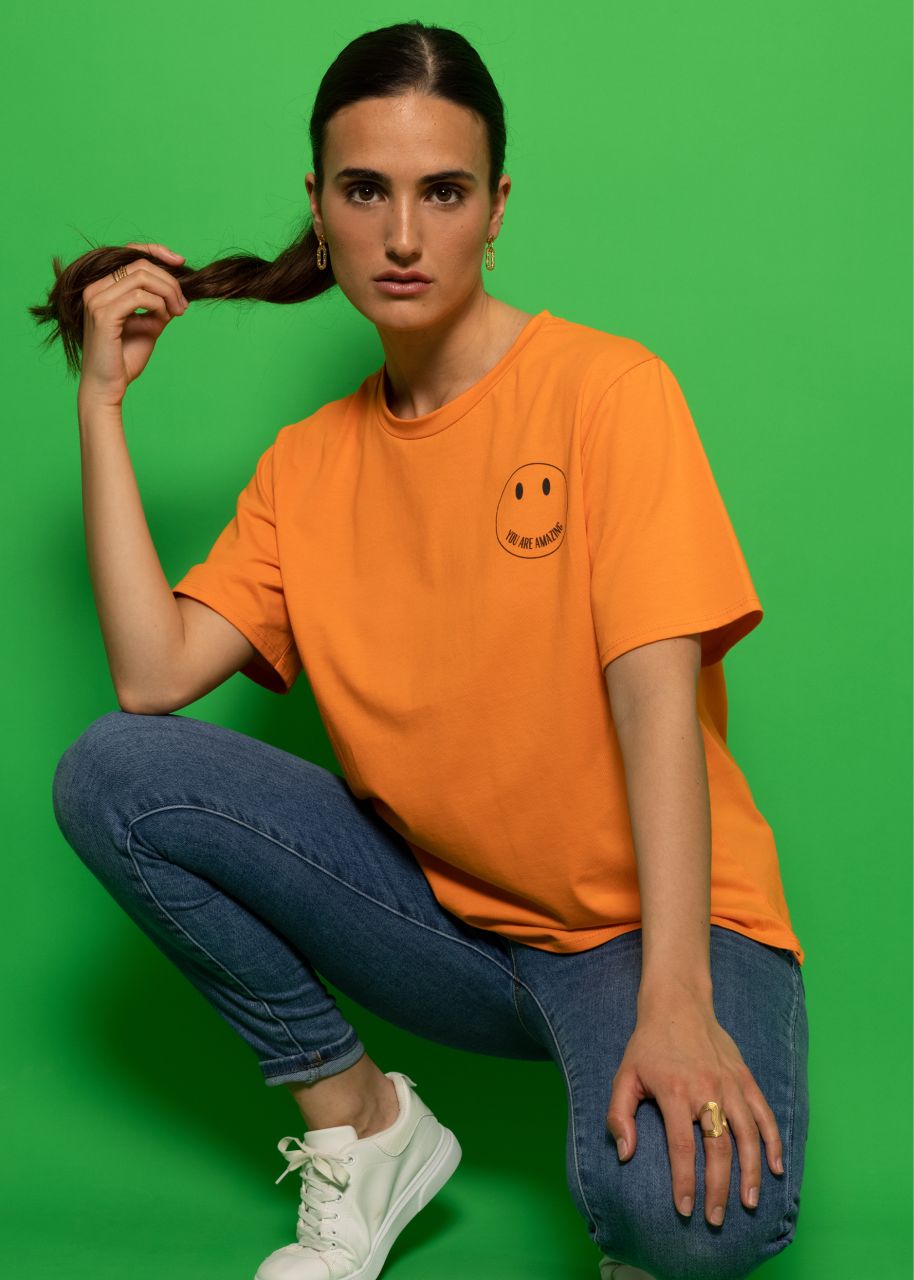 Boyfriend Shirt mit Print, orange