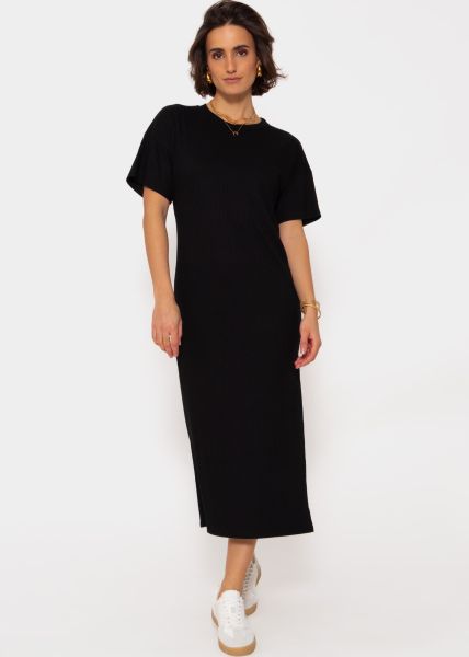 Maxi Rip Jersey Kleid mit Schlitz - schwarz