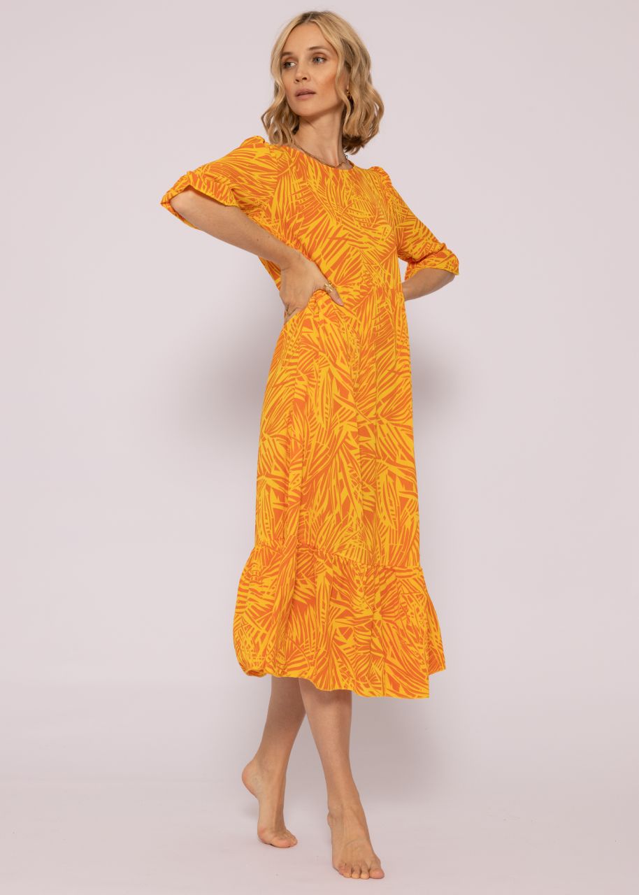 Maxikleid mit Palmen-Print, gelb/orange