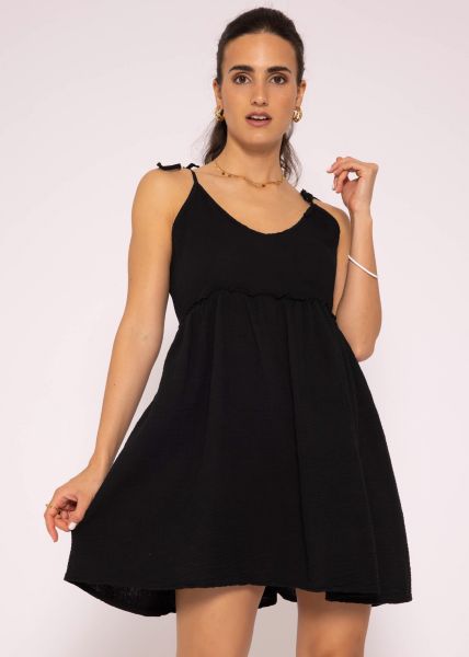 Musselin Kleid mit Bindebändern, schwarz