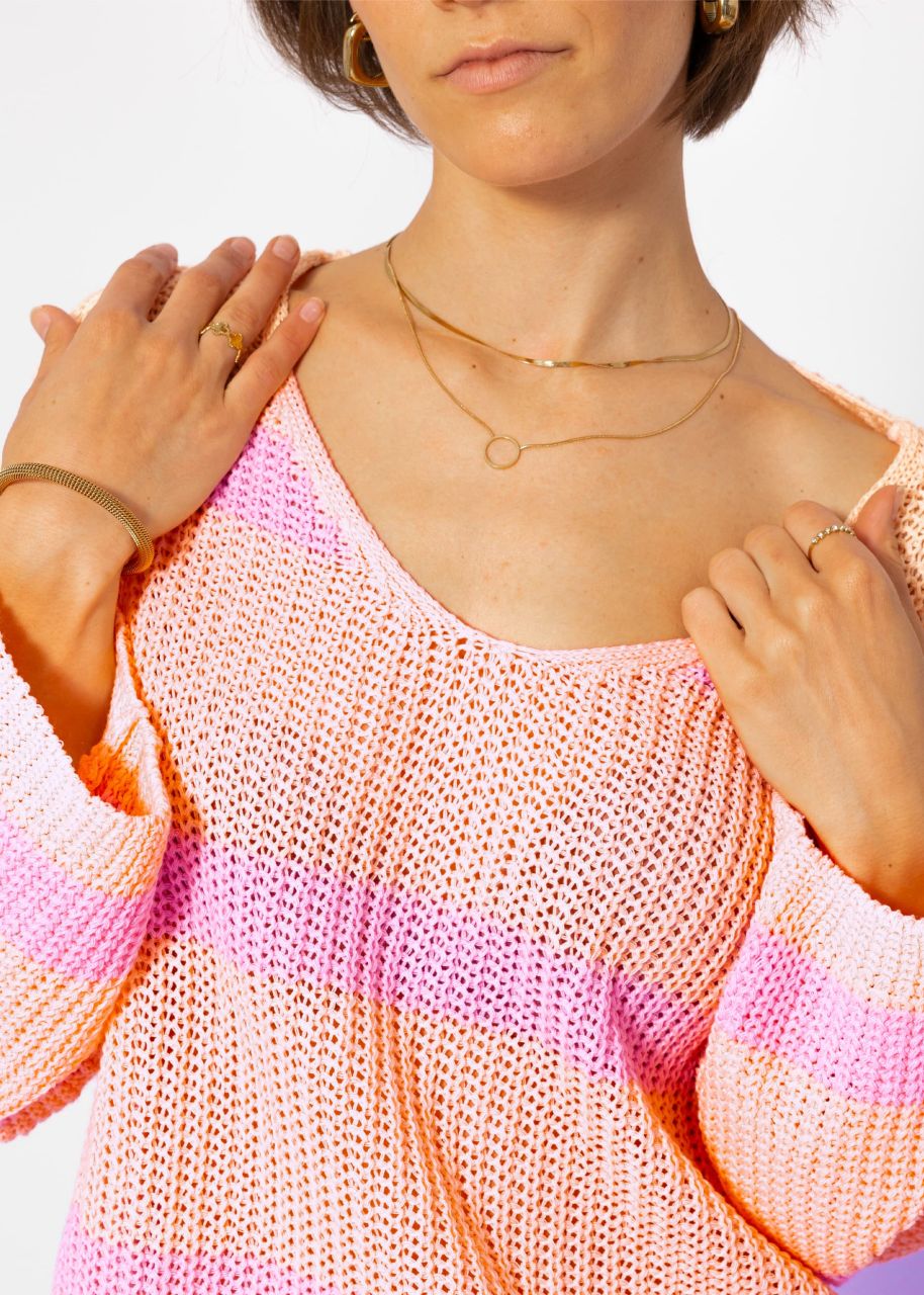 Gestreifter Baumwoll Pullover - peach-flieder