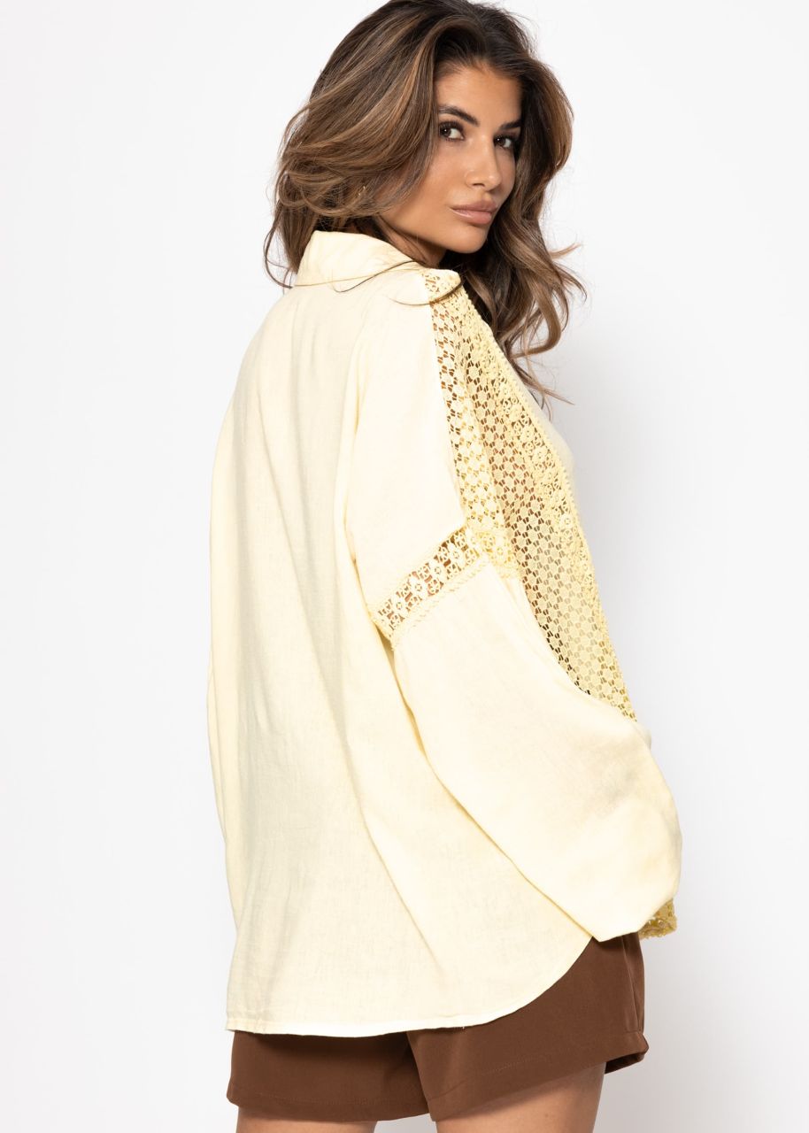 Leinen Bluse mit Spitze - buttergelb