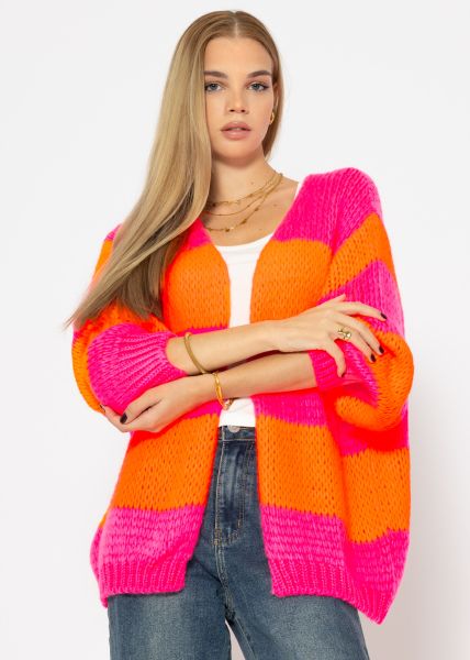 Gestreifter oversize Cardigan - pink-orange