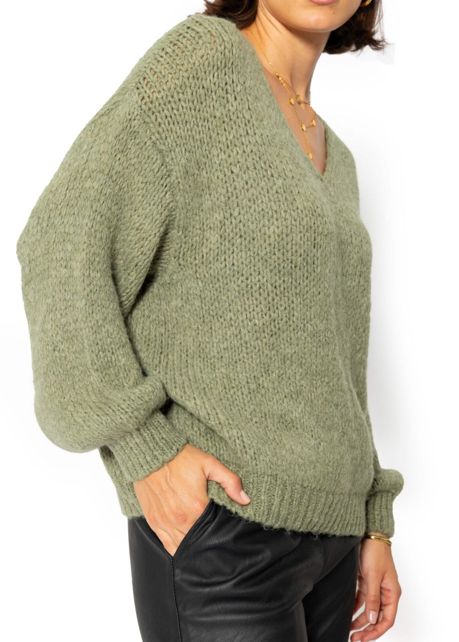 Oversize Pullover mit V-Ausschnitt - khaki