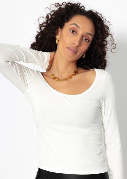 Langarmshirt mit Ausschnitt - offwhite