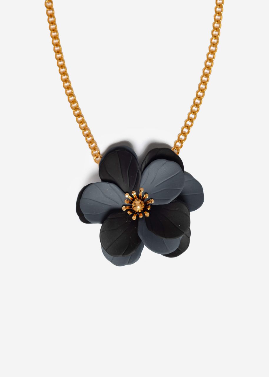 Halskette mit schwarz/grauer Blüte - gold
