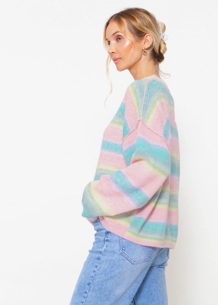 Oversize Pullover mit Pastell Streifen - rosa-blau-gelb