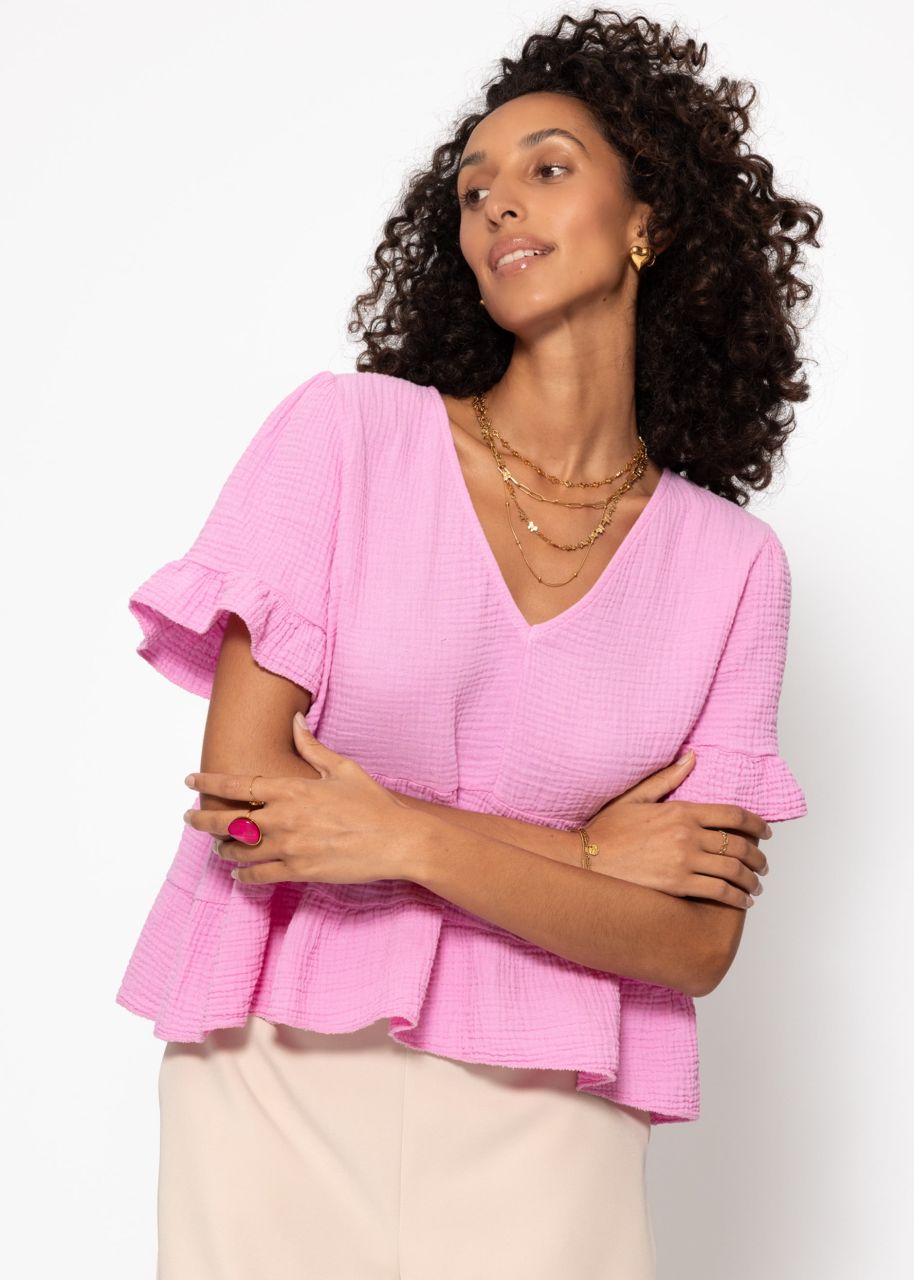 Musselin Shirt mit Volants - rosa