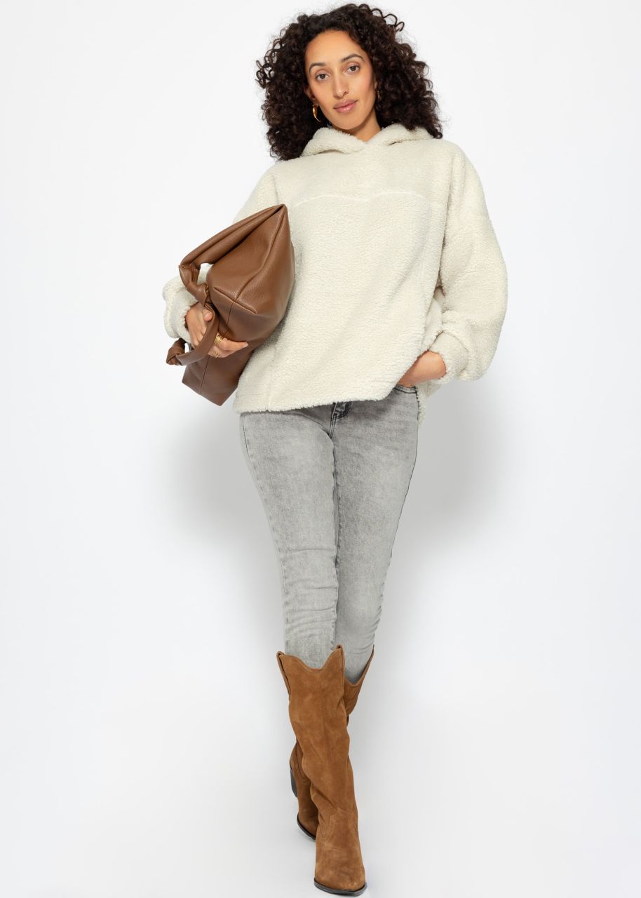 Oversize Teddy Sweatshirt mit Kapuze - offwhite