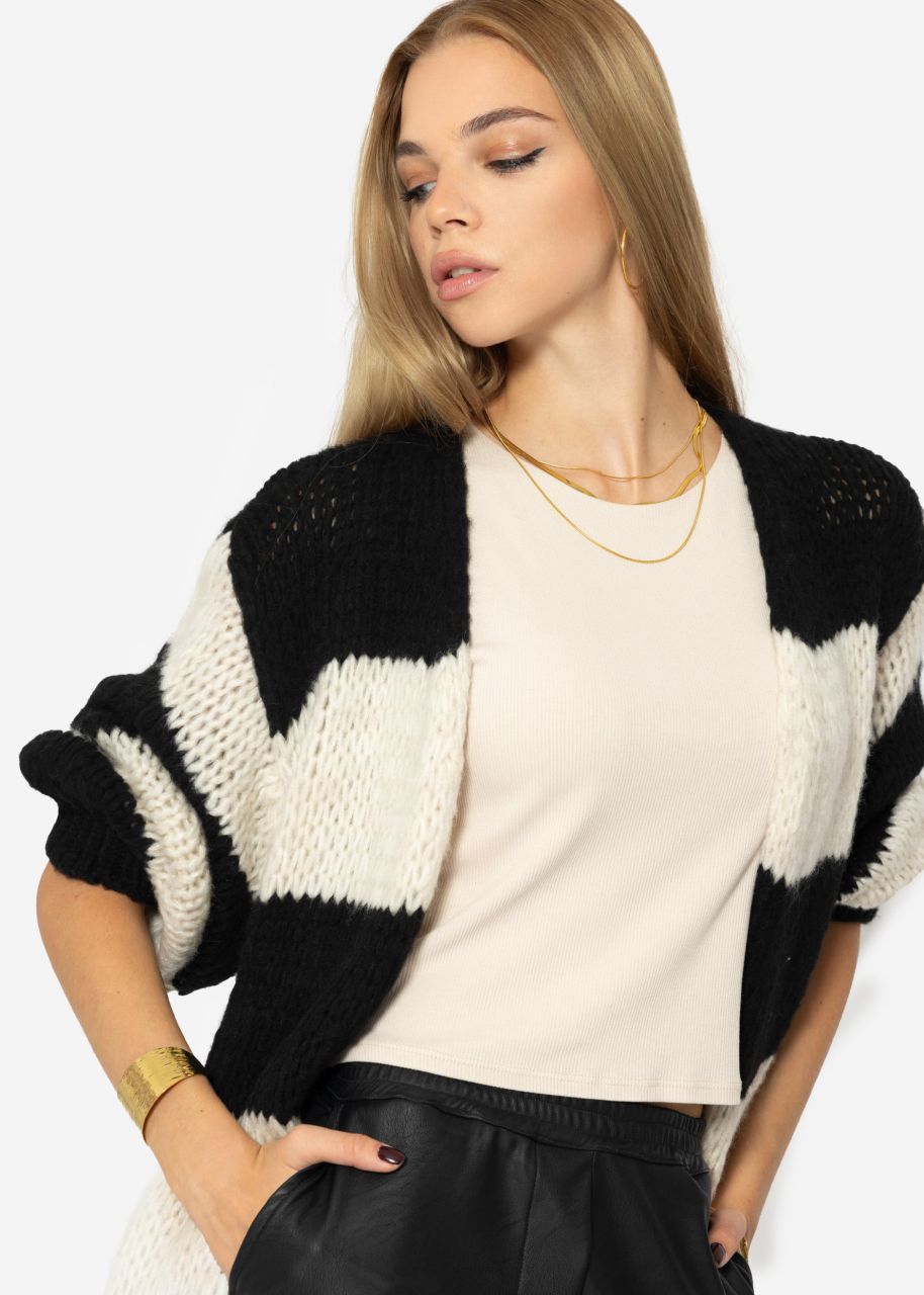 Gestreifter oversize Cardigan - schwarz-offwhite