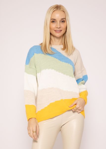 Gemusterter Pullover, beige/blau/grün/gelb
