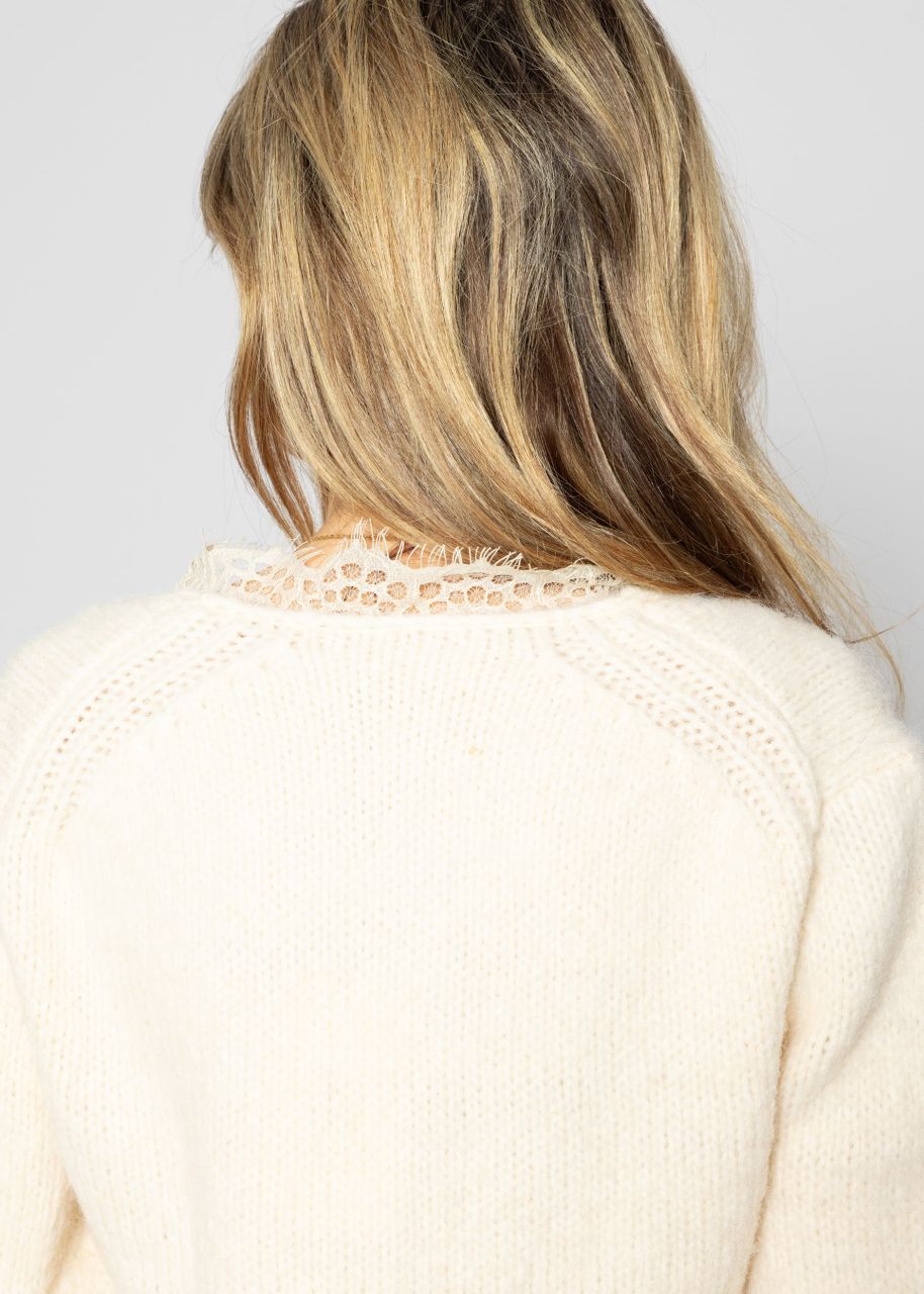 Pullover mit Spitzen-Ausschnitt - offwhite